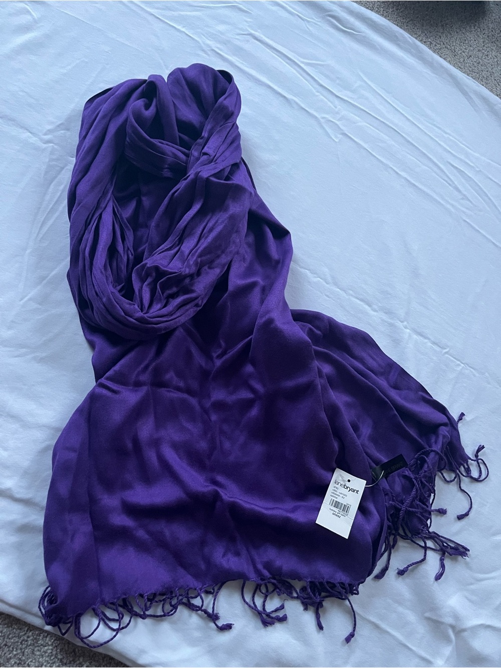 Vibrant Purple Rayon Scarf by Lane Bryant - Lightweight Draped Fringe Accessory